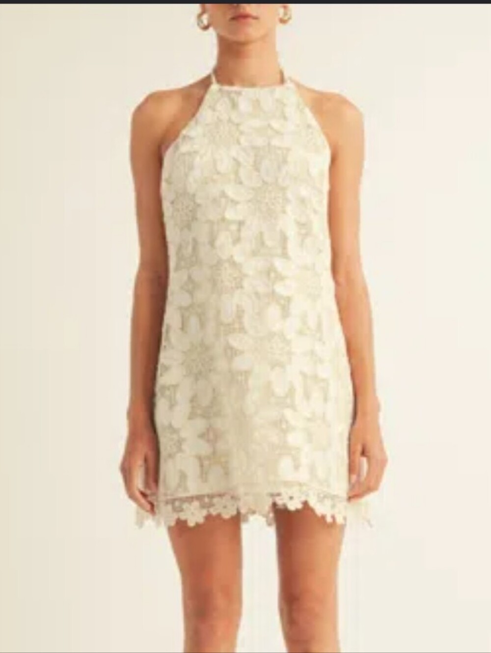Arose Studio Large Ivory Crochet Lace Halter Mini Dress NWT $158 Boho Bridal